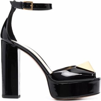 Valentino Garavani One Stud 120Mm Patent Leather Sandals In Nero