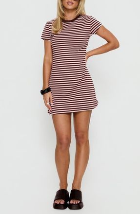 Princess Polly Settle Down T-Shirt Dress in Pink /Brown Stripe at Nordstrom, Size 0