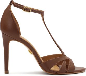 Kazar Bruine leren sandalen met verticale band - Dames - Sandalen met hakken - Bruin - 37 EU - Leer - Schoenen