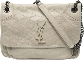 Saint Laurent Pre-owned Niki Schoudertas - Dames - Pre-owned - Beige - Maat: ONE Size Leer
