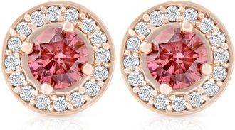 Pompeii3 1/2Ct Lab Grown Pink Diamond Halo Screw Back Studs Rose Gold Earrings