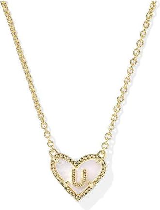 Kendra Scott Heart Letter U Short Pendant Womens Necklace Womens Necklace Gold Ivory Mother Of Pearl, Brass/Gold-Plated