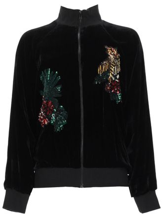 P.A.R.O.S.H. Black Velvet Zip-Up Jacket with Sequin Embellishments