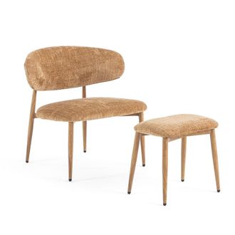 Siediti Fuori e Dentro Sill&oacute;n con reposapi&eacute;s en tejido cobrizo y estructura efecto madera