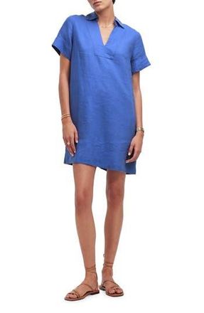 Madewell Johnny Collar V-Neck Linen Minidress in Blue Star at Nordstrom Rack, Size Xx-Large