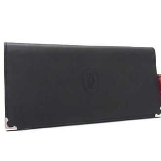 Cartier Cabochon Black Leather Long Wallet (Bi-Fold) (Pre-Owned)