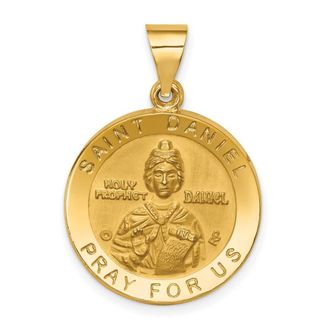 Diamond2Deal 14k Yellow Gold Polished Satin St. Daniel Hollow Medal Pendant