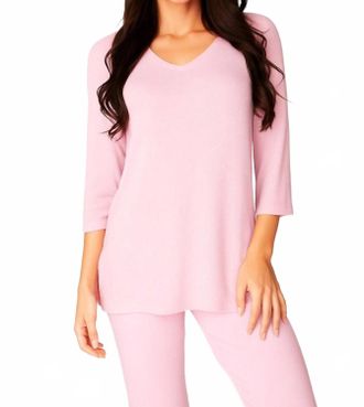 French Kyss Tatiana Kashmira 3/4 Sleeve Tunic Top In Pink