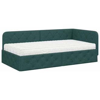 vidaXL Corner Bed Frame with Mattress Dark Green 90 x 190 cm Fabric vidaXL