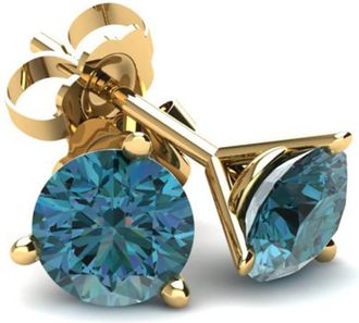 Pompeii3 20Ct Round Brilliant Cut Heat Treated Blue Diamond Stud Earring in 14K Gold Martini Setting