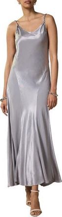 Mint Velvet Metallic Satin Midi Slip Dress in Grey at Nordstrom, Size 12