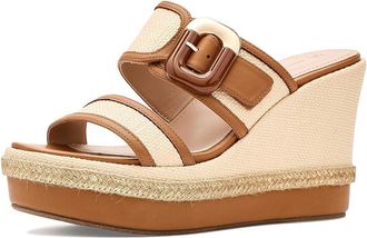 Johnston & Murphy Addison Buckle Strap Wedge Womens Sandals Natural Raffia/Cognac Nappa Leather : 9.5 M