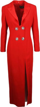 Simona Corsellini Red Polyester Jewel Button Slit Long Dress