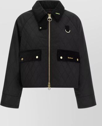 Barbour waxed cotton cropped quilted single breasted jacket