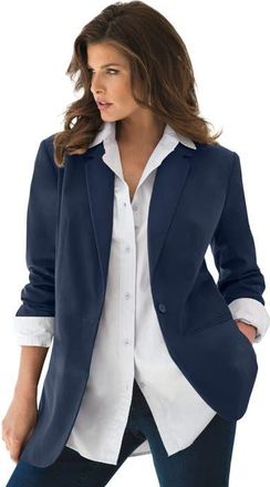 Roaman's Plus Size Relaxed Boyfriend Blazer in Navy at Nordstrom, Size 16