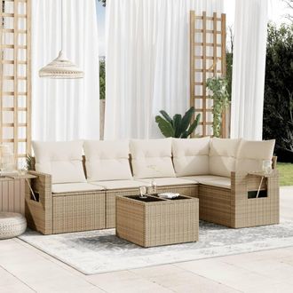 vidaXL Vidaxl - Juego De Sof&aacute;s Jard&iacute;n Con Cojines 6 Pzas Rat&aacute;n Sint&eacute;tico Beige
