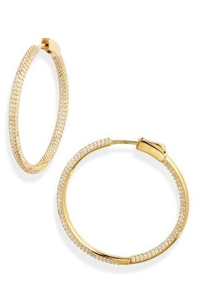 Nordstrom Crystal Pav&eacute; Inside Outside Hoop Earrings in Clear- Gold at Nordstrom