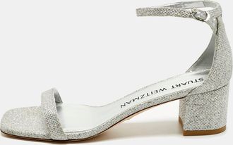 Stuart Weitzman Silver Glitter Nearlynude Sandals