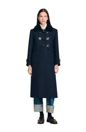 Sandro Coat with removable shearling collar in Navy Blue at Nordstrom, Size 34 Eu