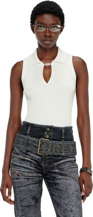 Diesel Sleeveless rib-knit polo top in silk blend - T-Shirts - Woman - White