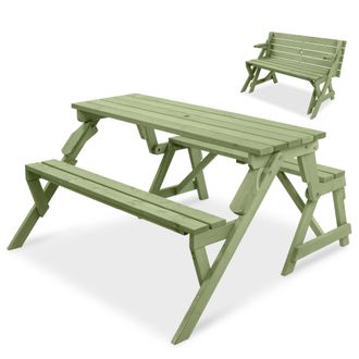 Best Choice Products 2-in-1 Outdoor Interchangeable Wooden Picnic Table/Garden Bench for w/ Umbrella Hole - Natural