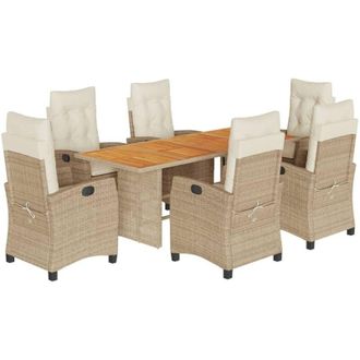 vidaXL Set Comedor De Jard&iacute;n 7 Pzas Con Cojines Rat&aacute;n Sint&eacute;tico Beige