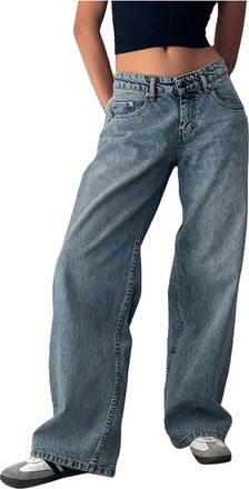 Generic Womens Casual Pants Women Low Rise Baggy Jeans Loose Fit Boyfriend Straight Wide Leg Jeans Stretch Long Denim Pants for Everyday Comfort and Style (Sk