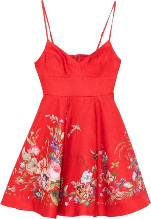 Zimmermann Red Floral V Neck Mini Dress