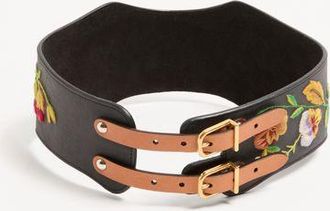 Valentino Garavani Cintura in pelle con ricamo motivo floreale 95 mm Donna MULTICOLOR 070