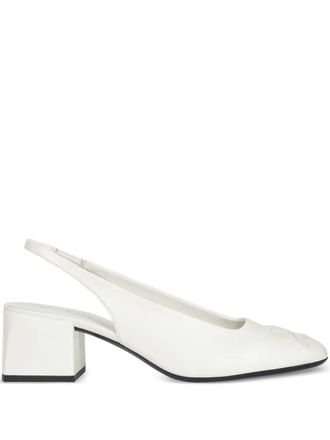 Courr&egrave;ges AC-logo slingback pumps - women - Cotton/Polyurethane/Elastane/Calf Leather/Calf Leather/Rubber - 38 - White