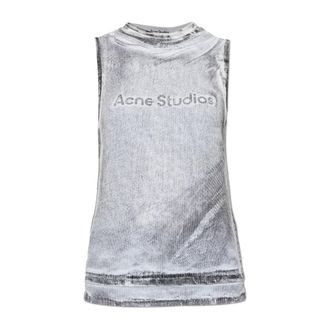 Acne Studios Tops, Dames, Grijs, M, Katoen, Tanktop met gelaagd logo