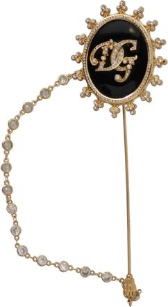 Dolce & Gabbana Gouden Messing Kristal DG Logo Zonne Speld Sieraad Broche