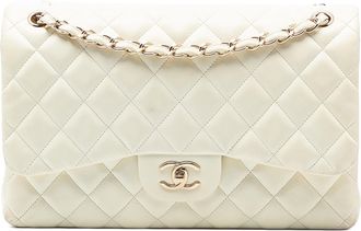 Chanel Off White Jumbo Classic Lambskin Double Flap