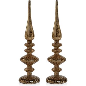 Zodax Set of 2 Azenor LED Decorative Glass Tabletop Finial Ornaments in Antique Gold at Nordstrom Rack