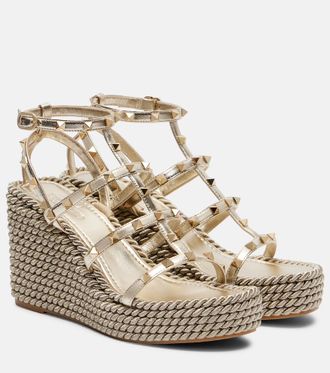 Valentino Garavani Rockstud Torchon leather wedge espadrilles