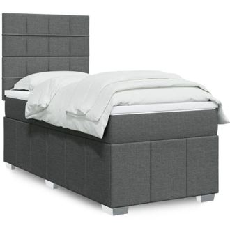 vidaXL Cama Box Spring Con Colch&oacute;n Tela Gris Oscuro 90x190 Cm Vidaxl