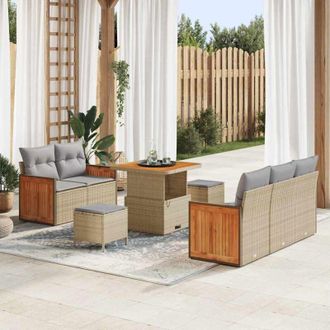 vidaXL Vidaxl - Conjunto De Sof&aacute; De Jard&iacute;n Con Coj&iacute;n 8 Pcs Beige Polirat&aacute;n