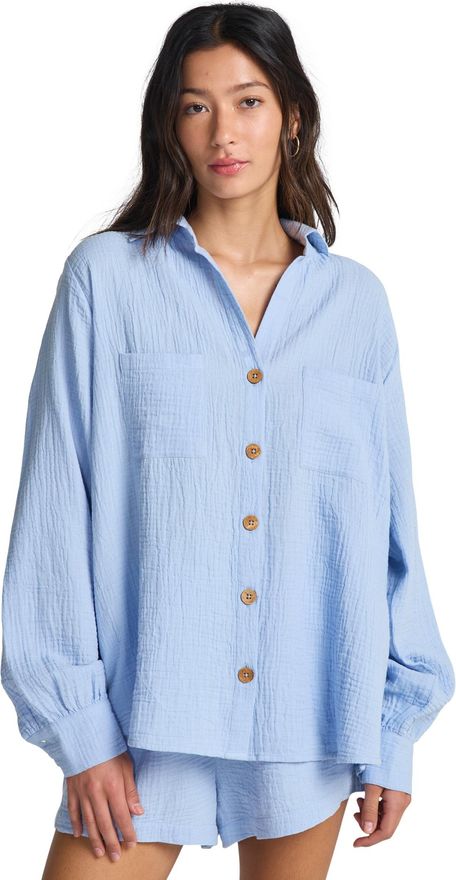 Hemdblusenkleid BILLABONG SWELL BLOUSE, Damen, Gr. XL (42), N-Gr, twilight blu, Obermaterial: 100% Baumwolle, Kleider Hemdblusenkleid, sportlicher Loo