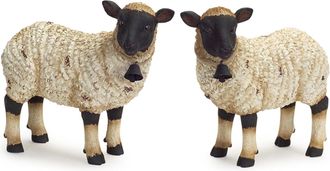 Melrose International Rustic Sheep Figurine with Bell Accent (Set of 2) - Beige, Black