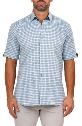 Maceoo Galileo Marthy Short Sleeve Cotton Button-Up Shirt in Green at Nordstrom, Size 2