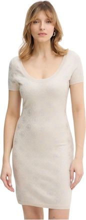 Guess Logo 4G Jurk - Dames - Korte kleedjes - Beige - M - Wol - Kleedjes
