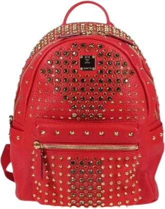 MCM Pre-owned Backpacks, female, Red, Size: ONE SIZE Pre-owned Leather handbags