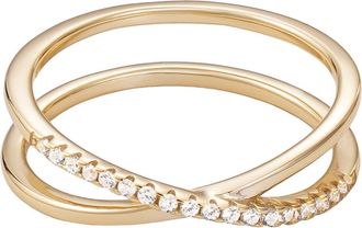 Adornia 14k Gold Vermeil.925 Sterling Silver CZ Crossed Half Eternity Band Ring