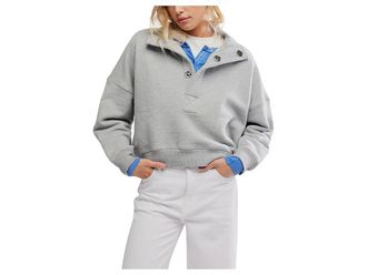 Free People Timeless Pullover Womens Sweatshirt Heather Grey : LG (Womens 12-14), Cotton/Polyester/Spandex