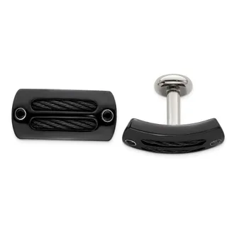 Diamond2Deal Black Ti Cable & Black Spinel Silver Bezel Cufflinks