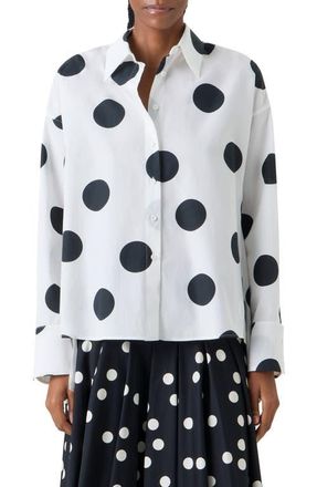 Akris X-Large Polka Dot Oversize Cotton Poplin High-Low Button-Up Shirt in Cream-Black at Nordstrom, Size 12