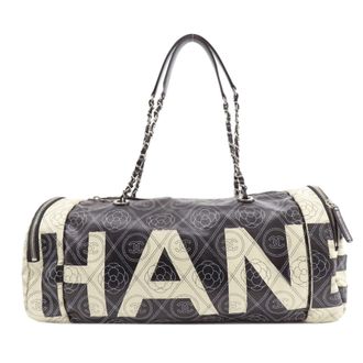Chanel Black White Coated Canvas Boston Bag (Pre-Owned)