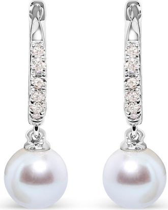 House of Brilliance 10K White Gold Cultured Freshwater Pearl and Diamond Accent Drop Earring at Nordstrom