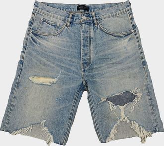 Purple Men & apos;s Faros Distressed Cotton Denim Shorts