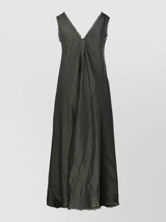 Parosh dress frayed edges maxi length sleeveless neckline
